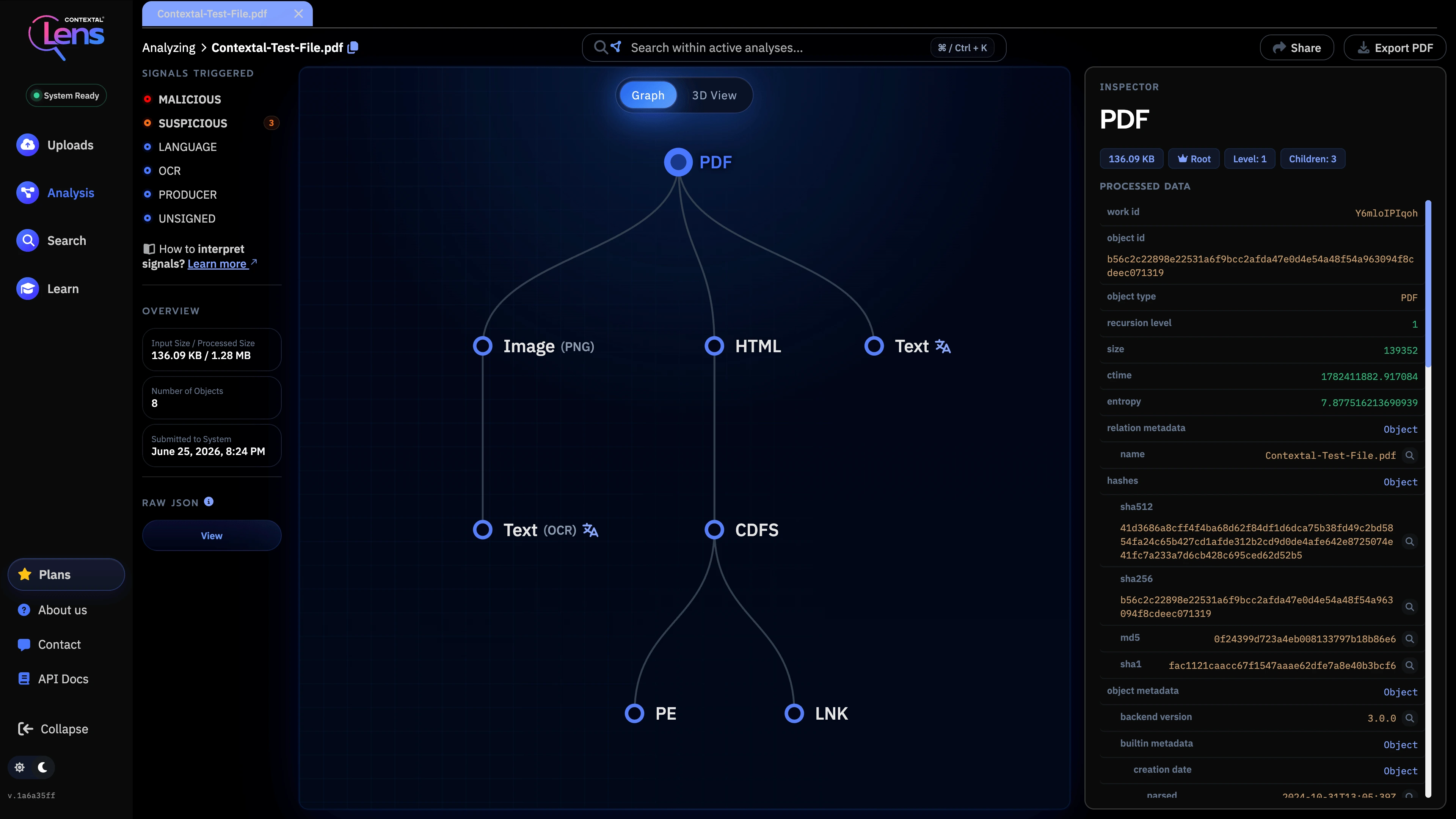 Contextal Lens UI showing contextual threat analysis